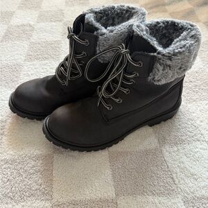 Worn Once! Black and Gray Fur-Lined Boots